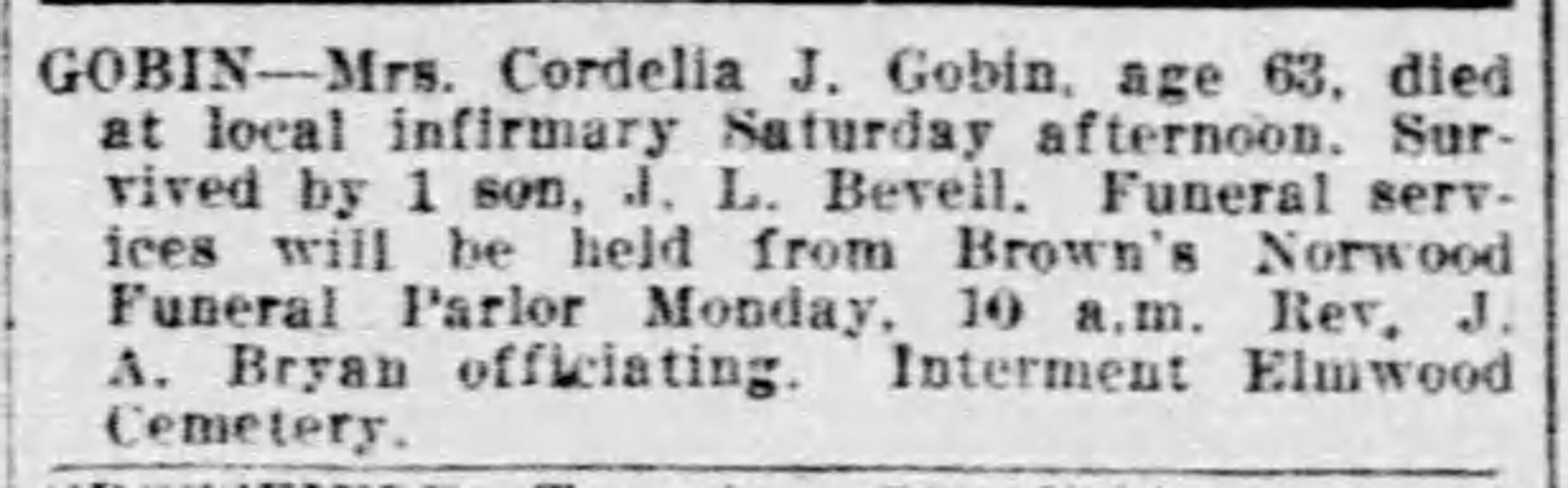 Cordelia Cobin obituary